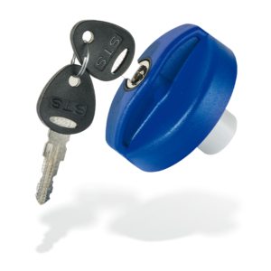 blauer tankdeckelverschluss mit schlüssel